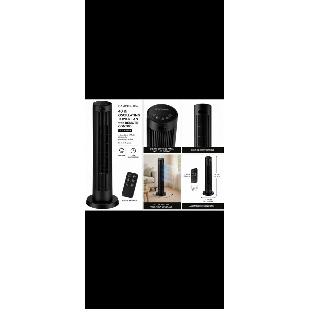 Hampton Bay 40 in. 4 Speed Digital Oscillating Tower Fan with Remote Control